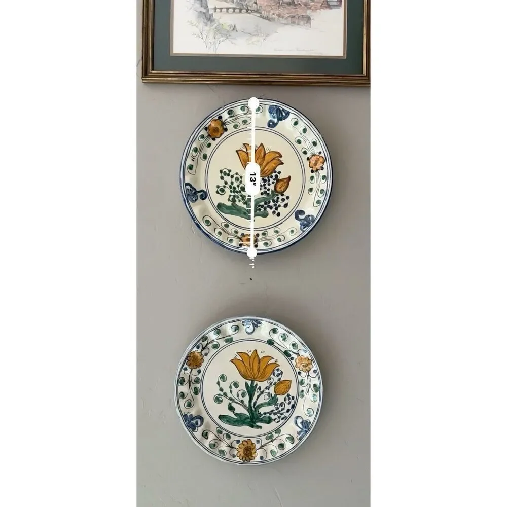 (2) Provence France Hand Painted Porcelain Floral Wall Plate Wave Edging